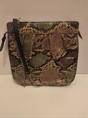 Vintage Multi-Tone Python Print Leather Crossbody / Clutch Bag